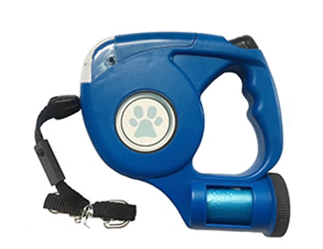 LED Light Retractable Dog Leash with Flashlight and Poop Bag Holder