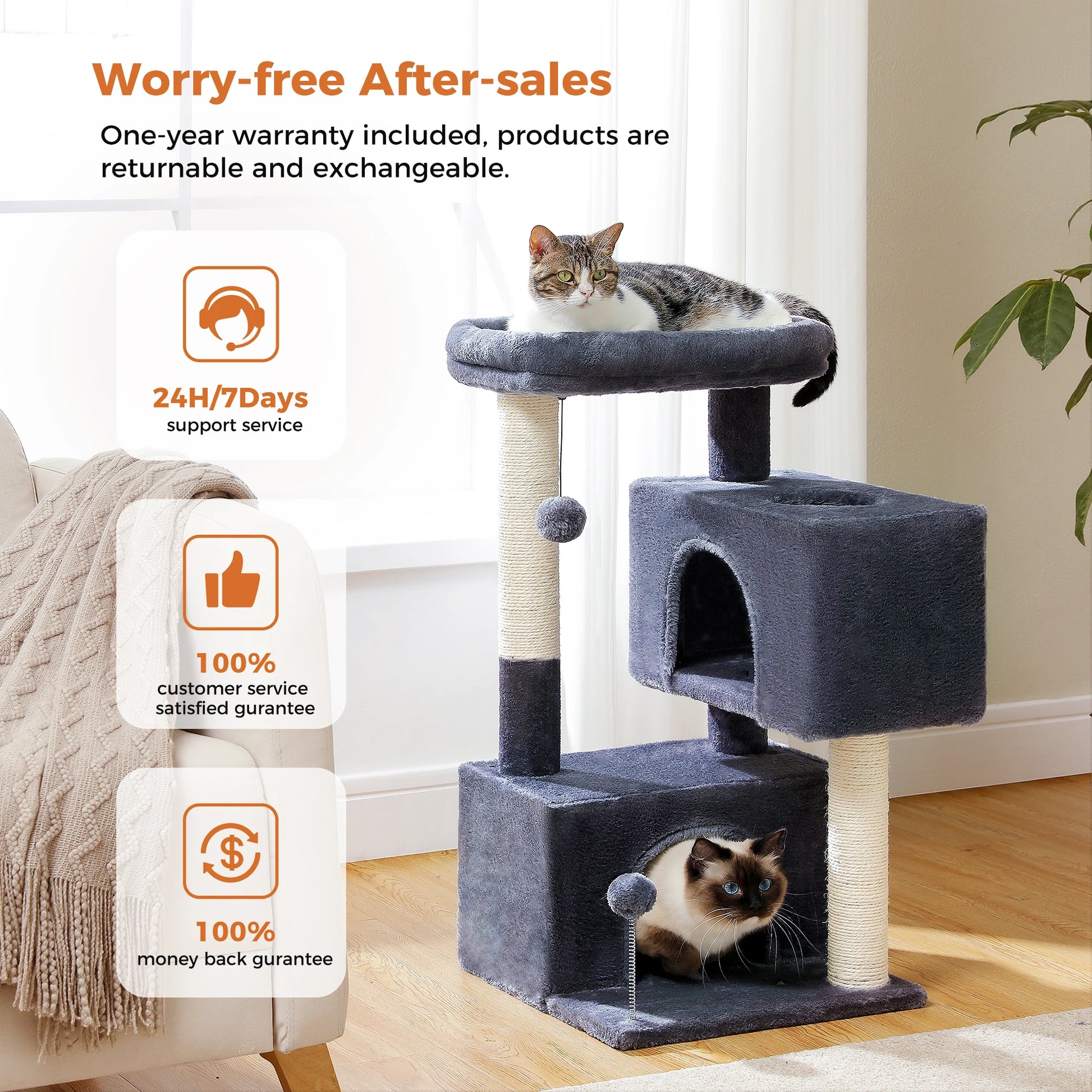 Cat Tree for Large Cats Cat Tower for Indoor Cats up to 10Kg with 2 Large Condos Cat Scratching Posts and Large Cat Perch